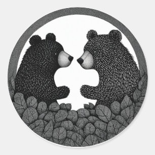 🐻 Zwarte beren Wilde natuur Rustige bos Buitenlev Ronde Sticker
