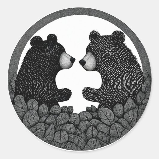 🐻 Zwarte beren Wilde natuur Rustige bos Buitenlev Ronde Sticker (Voorkant)