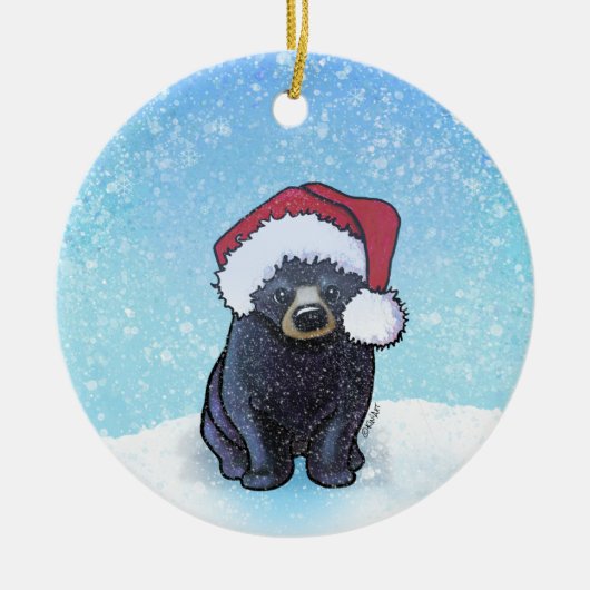 Zwarte berenwelp met Kerst Keramisch Ornament (Voorkant)
