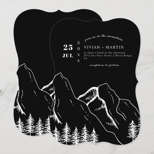 Zwarte Bergen Pine Tree Outdoor Wedding Kaart (Voorkant / Achterkant)