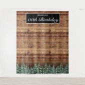 Zwarte besneeuwde bos bos verjaardagsfoto achtergr wandkleed (Voorkant)