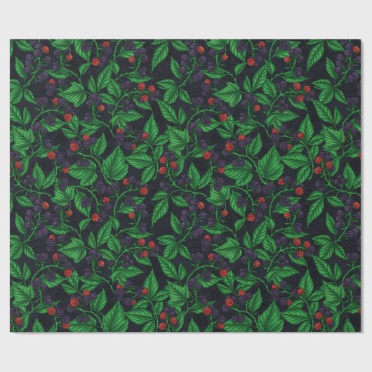 Zwarte bessen op donkergrijs cadeaupapier (Vlak)