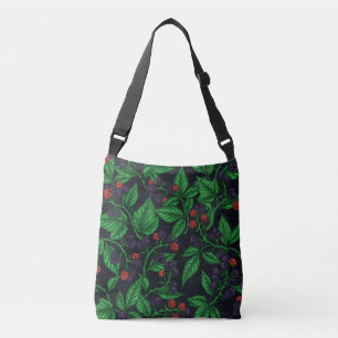 Zwarte bessen op donkergrijs crossbody tas
