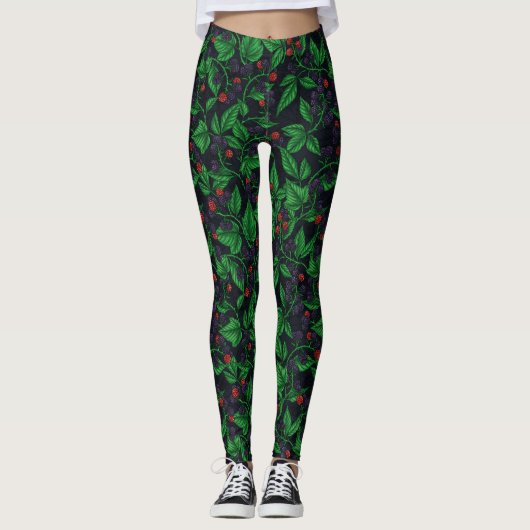 Zwarte bessen op donkergrijs leggings (Voorkant)