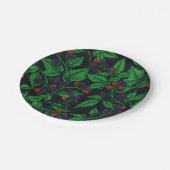 Zwarte bessen op donkergrijs papieren bordje (Gekanteld)