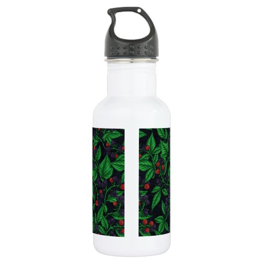 Zwarte bessen op donkergrijs waterfles  (Achterkant)