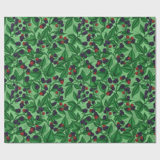 Zwarte bessen op groen cadeaupapier (Vlak)