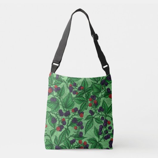 Zwarte bessen op groen crossbody tas (Voorkant)