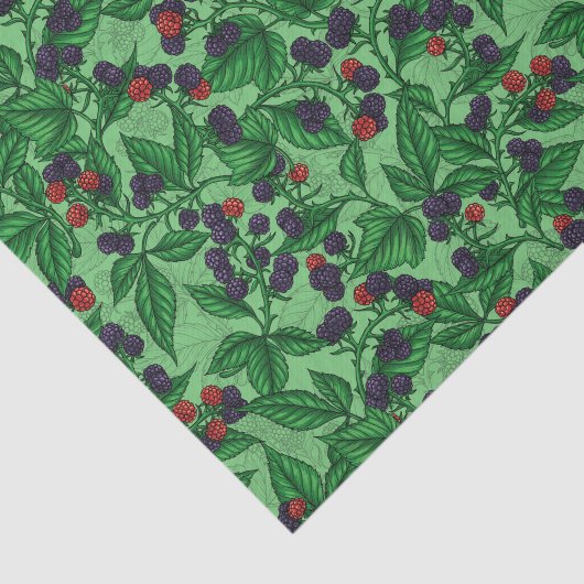 Zwarte bessen op groen tissuepapier (Detail)