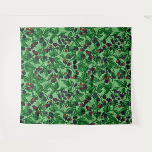 Zwarte bessen op groen wandkleed (Voorkant (horizontaal))