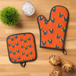 Zwarte bessen op sinaasappel ovenwant & pannenlap set
