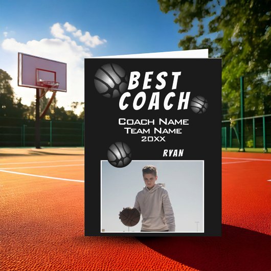 Zwarte Beste coach basketbal foto Bedankkaart