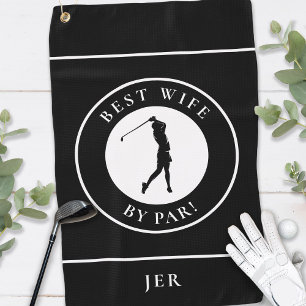 Zwarte Beste Vrouw Door Par Golfer Vrouw Monogram Golfhanddoek