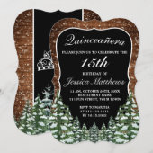 Zwarte beugel besneeuwd bos dennen tiara quinceañe kaart (Voorkant / Achterkant)