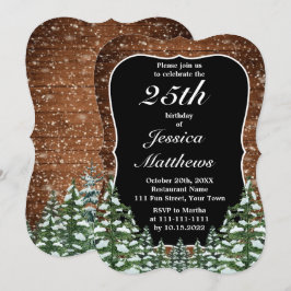 Zwarte beugel besneeuwd hout & bos verjaardagsfees kaart