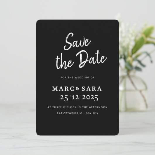 Zwarte Bewaar de Datum Bewerkbaar, Modern Zwarte M Save The Date (Staand voorkant)