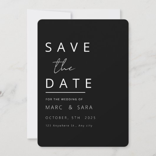 Zwarte Bewaar de Datum Bewerkbaar, Modern Zwarte M Save The Date (Voorkant)