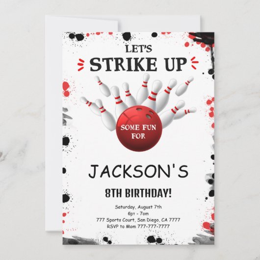 Zwarte Bewerkbare Bowling Uitnodiging (Voorkant)