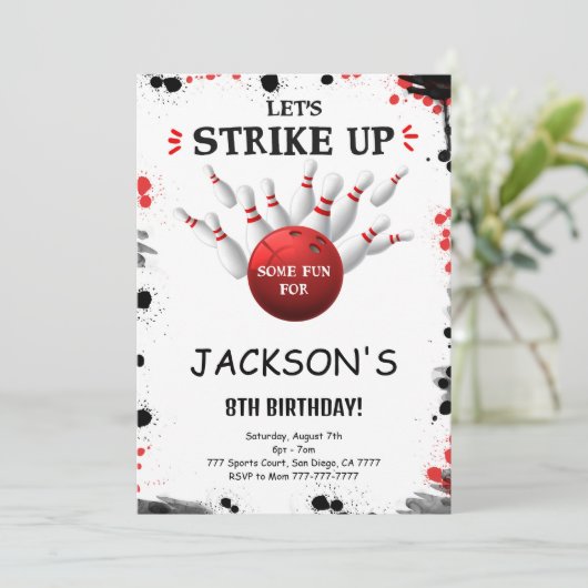 Zwarte Bewerkbare Bowling Uitnodiging (Staand voorkant)