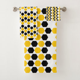 Zwarte Bij Gele Geometrische Hexagram Hex Patroon Bad Handdoek