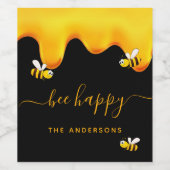 Zwarte bij gelukkige hommels zoete honing monogram wijn etiket (Enkel label)