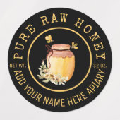 Zwarte Bij Honing Label Metaalachtig Goud Tekst (Design 2)