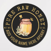 Zwarte Bij Honing Label Metaalachtig Goud Tekst (Design 1)