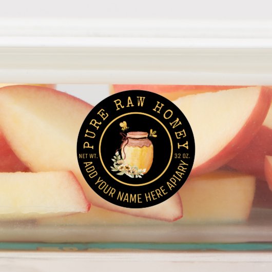 Zwarte Bij Honing Label Metaalachtig Goud Tekst (Aangebracht)