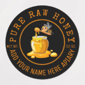 Zwarte Bij Honing Label Metaalachtig Goud Tekst (Design 2)
