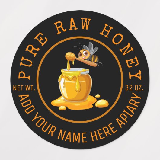 Zwarte Bij Honing Label Metaalachtig Goud Tekst (Design 1)