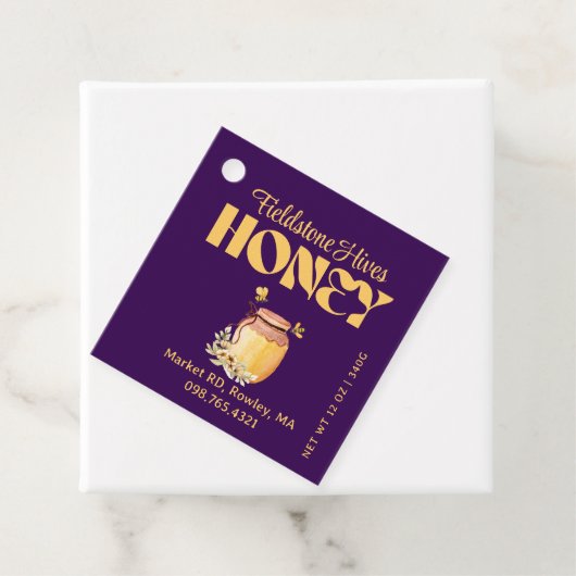 Zwarte Bij Honing Label Metaalachtig Goud Tekst (In situ)