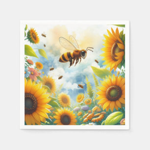Zwarte Bij Zonnebloem Tuin Thema Servet