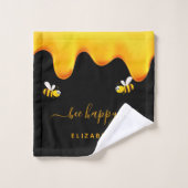 Zwarte bijen blij met hommels zoete honing-monogra bad handdoek (Wasdoekje)