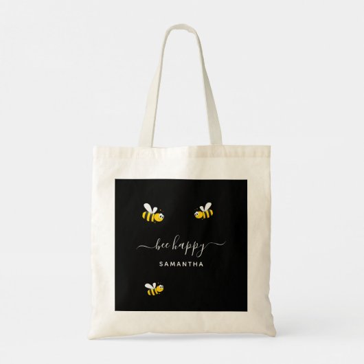 Zwarte bijen blij met hommels zomergele naam tote bag (Achterkant)
