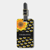 Zwarte bijen, gele zonnebloem bagagelabel (Voorkant verticaal)
