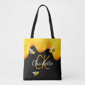 Zwarte bijen honing druppelmonogram tote bag (Voorkant)