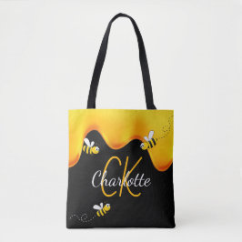 Zwarte bijen honing druppelmonogram tote bag