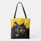 Zwarte bijen honing druppelmonogram tote bag (Achterkant)