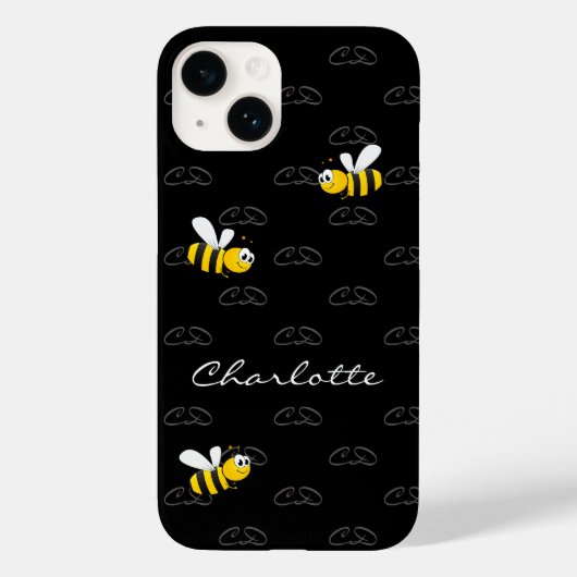 Zwarte bijen leuk humor monogram patroon Case-Mate iPhone case (Achterkant)