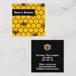 Zwarte bijen op gele honingraat vierkante visitekaartje