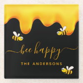 Zwarte bijen zoete honing naam glazen onderzetter (Voorkant)