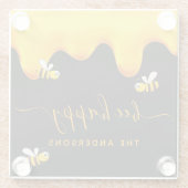 Zwarte bijen zoete honing naam glazen onderzetter (Achterkant)