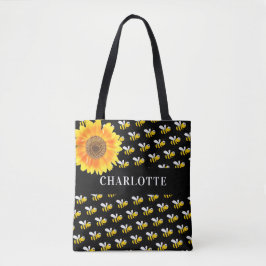 Zwarte bijen zonnebloem naam tote bag
