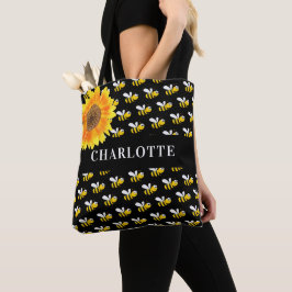 Zwarte bijen zonnebloem naam tote bag