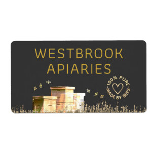 Zwarte bijenkorven Apiary Label met Gold Heart en 