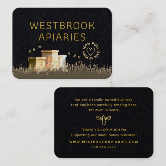 Zwarte bijenkorven Apiary Label met Gold Heart en  (Voorkant / Achterkant)