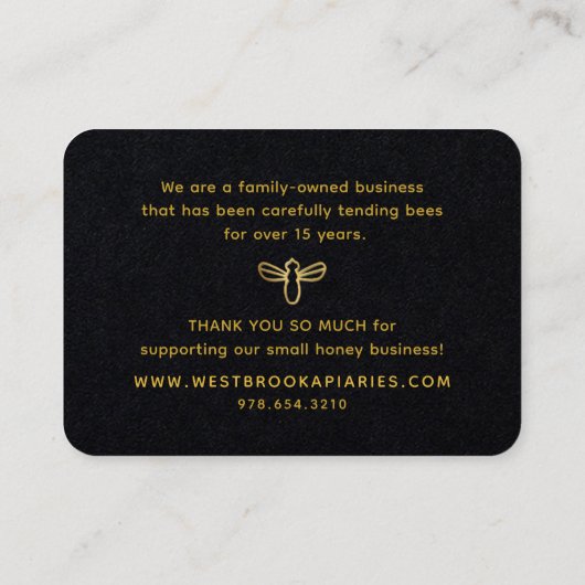 Zwarte bijenkorven Apiary Label met Gold Heart en  (Achterkant)