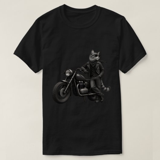 Zwarte Biker Kat Grafische T-Shirt (Design voorkant)