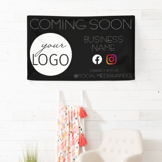 Zwarte Binnenkort verkrijgbaar zakelijke Logo Spandoek (Insitu)