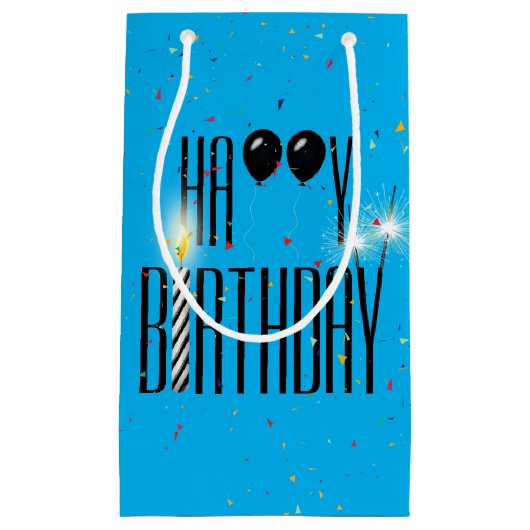 Zwarte Birthday-ballonnen en Sparklers Klein Cadeauzakje (Voorkant)